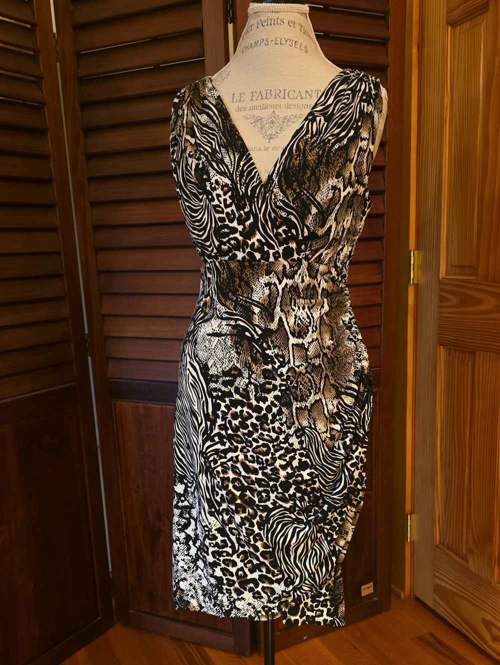 Alfani Black & White Animal Print V-Neck Dress